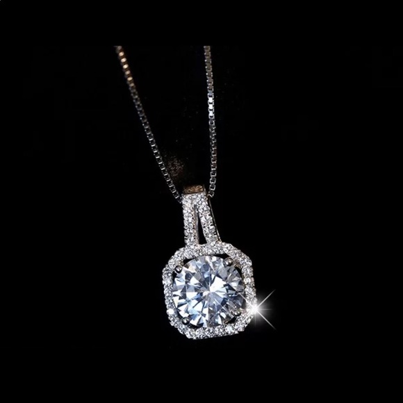 Jewelry - Sparkling CZ square pendant silver plated chain